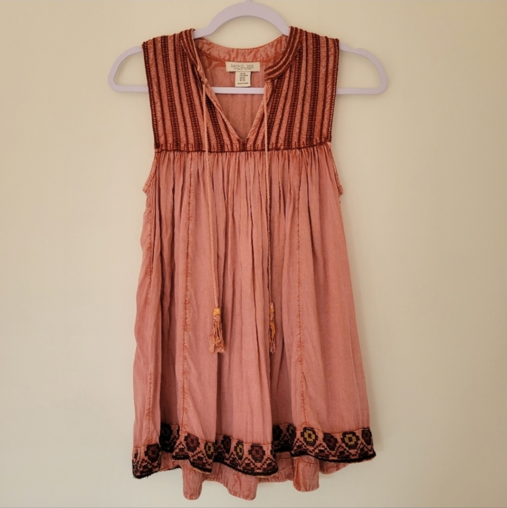 Rachel Zoe Sun washed Embroidered Boho Tank Top Size XS